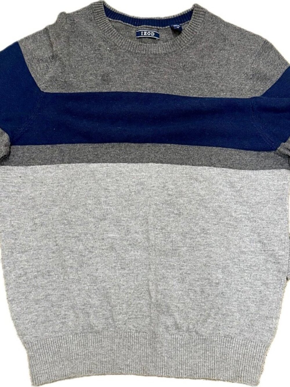 IZOD Mens Colorblock Crewneck Sweater Gray Navy Size S
